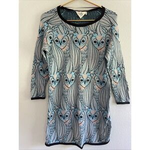 HWR Anthropologie‎ All Over Art Owl Knit Tunic Sweater Dress Sz S Mod Whimsical